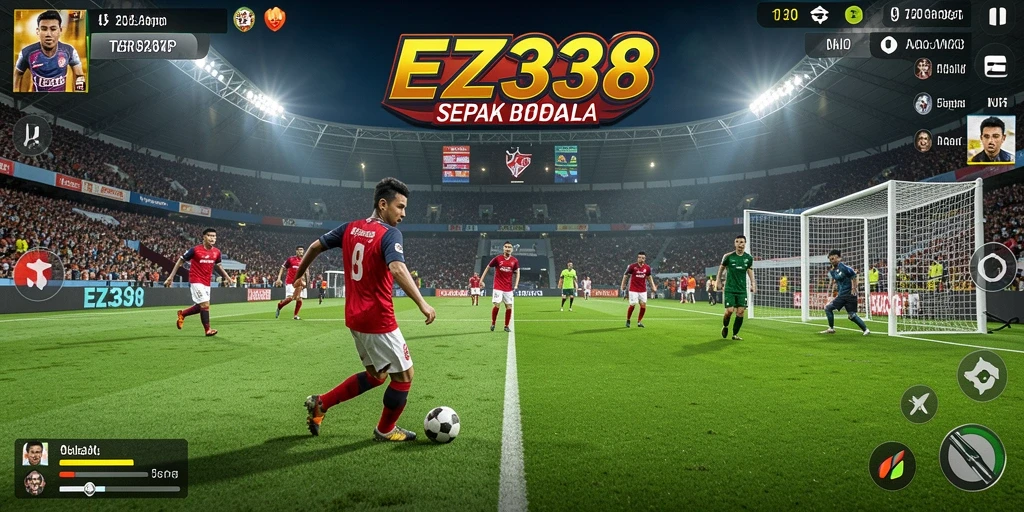 Tampilan gameplay EZ338 dengan aksi sepak bola yang seru.