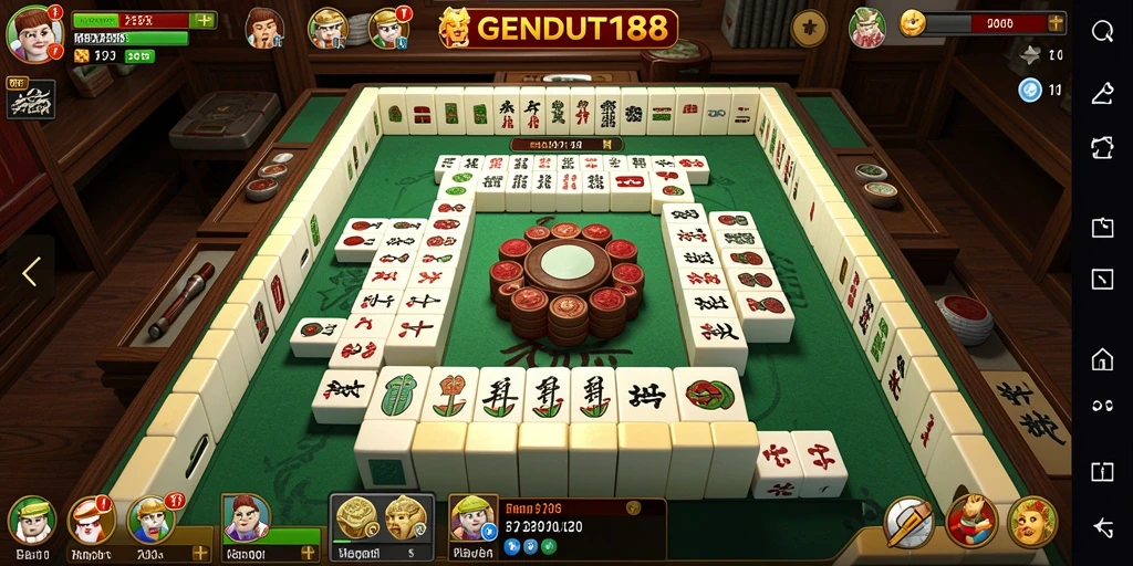 Tampilan permainan GENDUT188 yang memukau dengan berbagai ubin Mahjong.