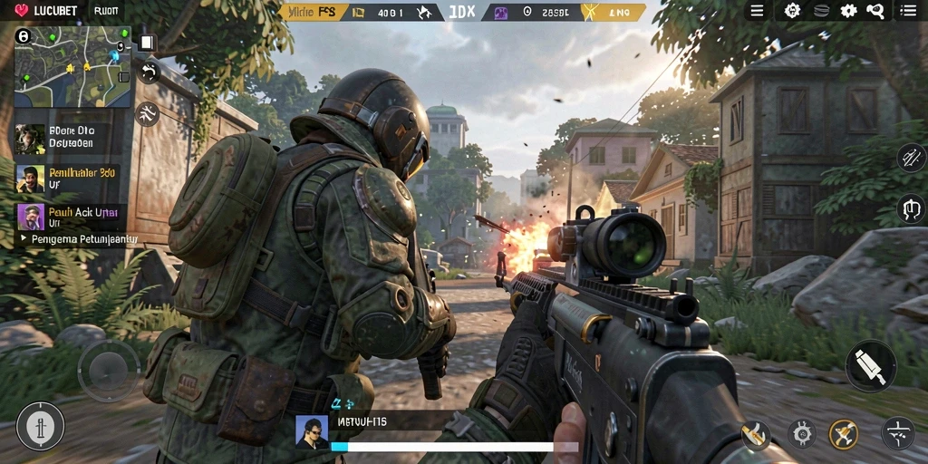 Screenshot LUCUBET menampilkan pertempuran FPS yang mendebarkan.