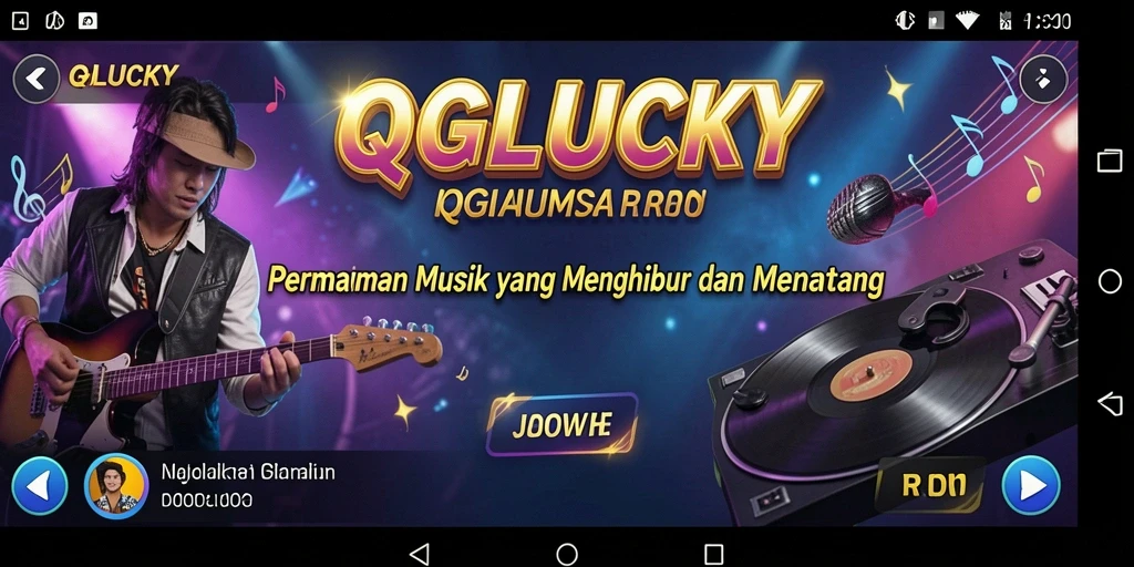Tampilan gameplay QGLUCKY yang menampilkan berbagai lagu musik.